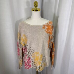 Anthropologie Daily Practice Floral Sweater Large Open Back Preppy Cottage Cozy
